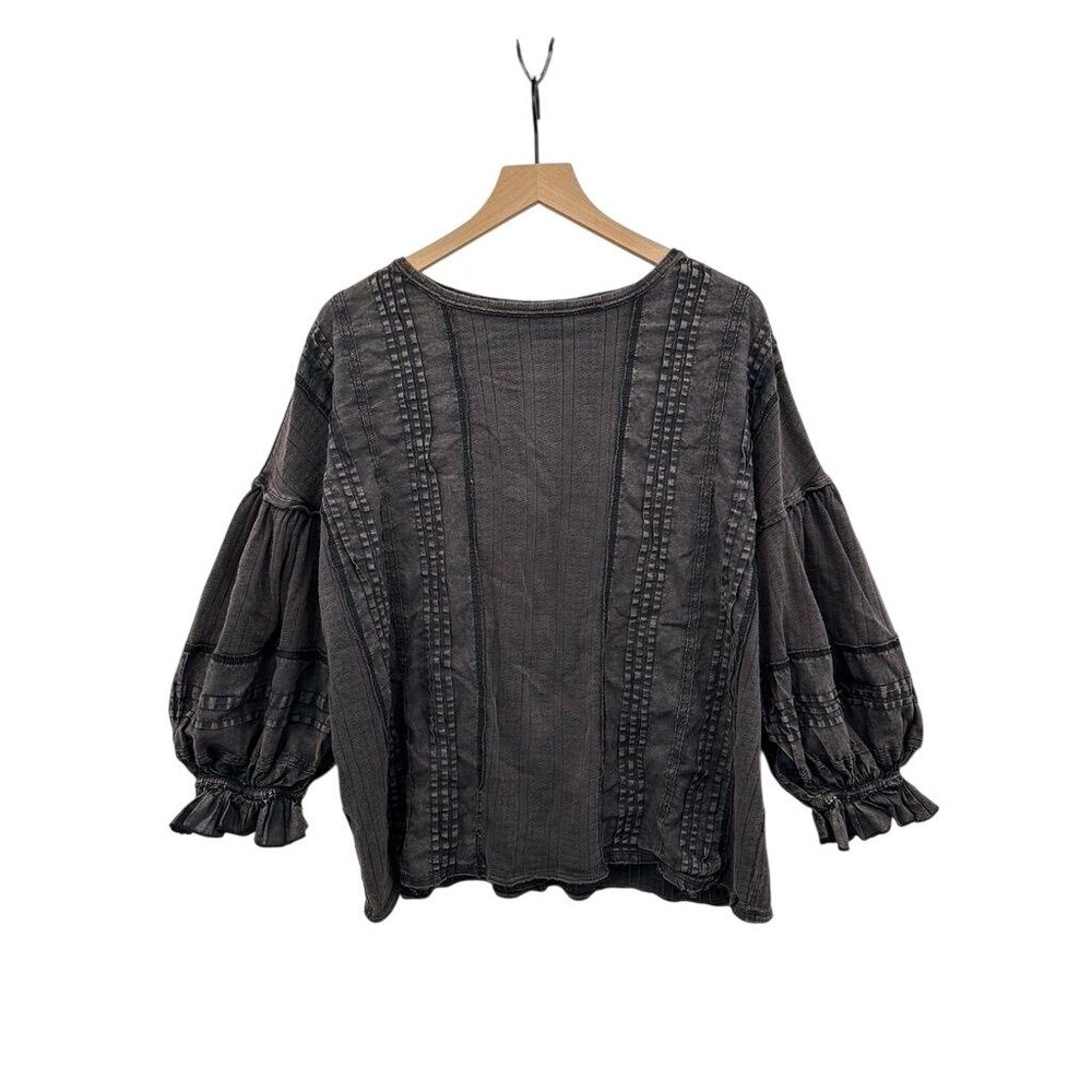 We The Free Black Acid washed Cotton Long Sleeve Top Size S